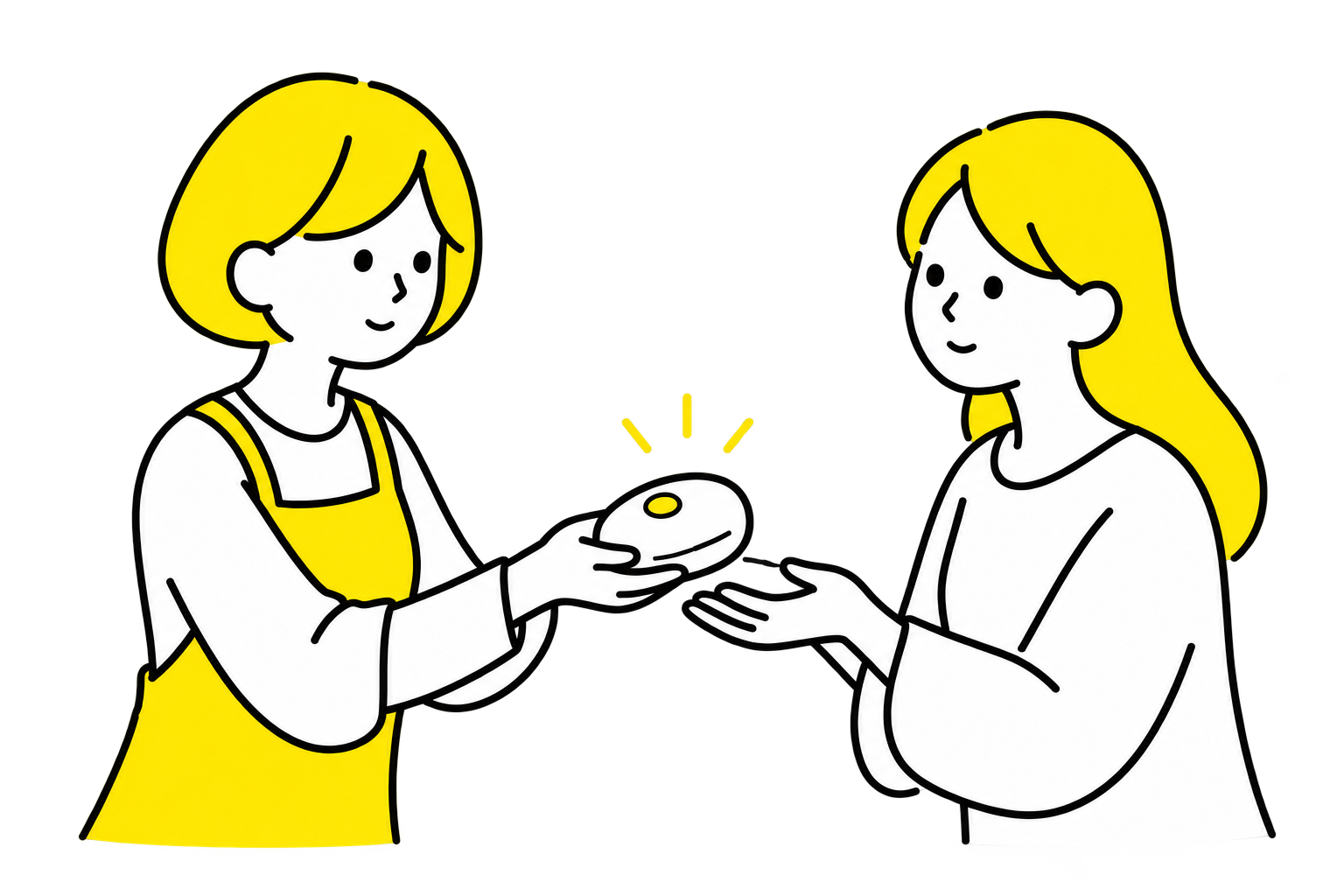 信頼できる人から機器を丁寧に受け取る様子のイラスト